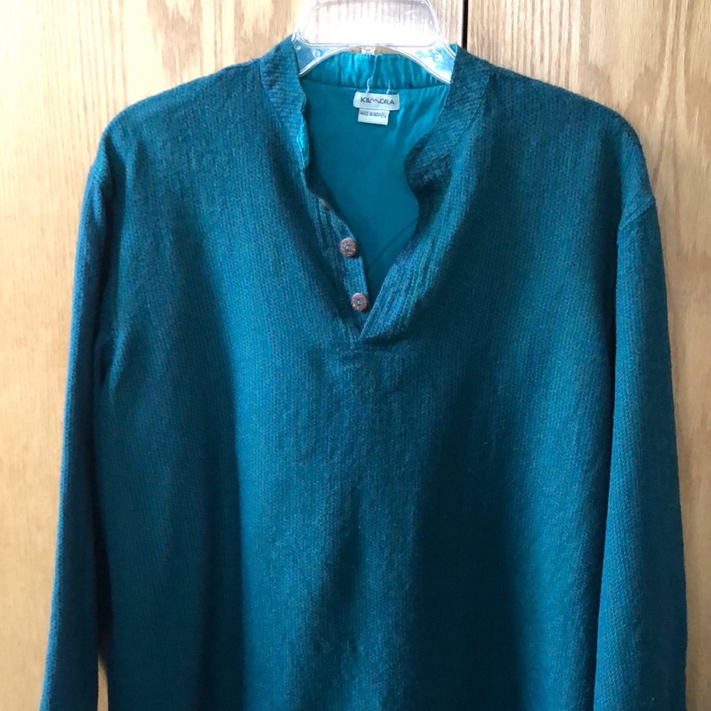 Teal Long Sleeve Henley Shirt